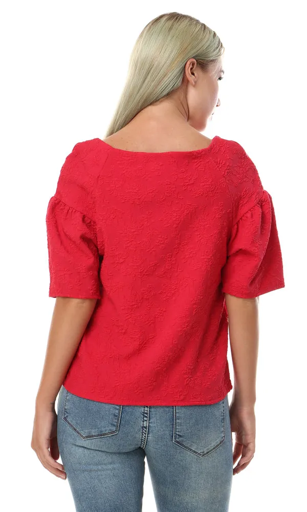 93109 Feminine Short Sleeves Self Patterned Watermelon Top