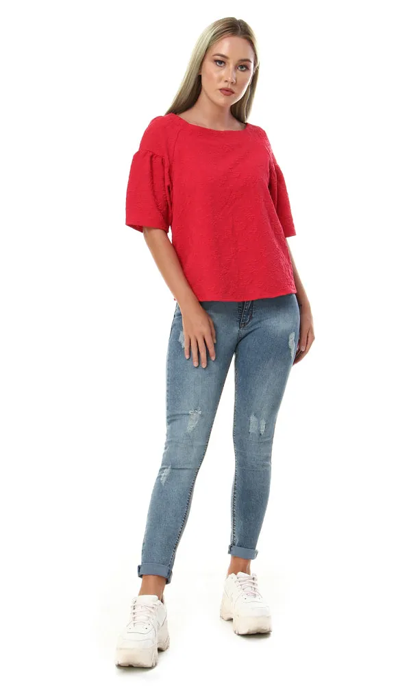 93109 Feminine Short Sleeves Self Patterned Watermelon Top