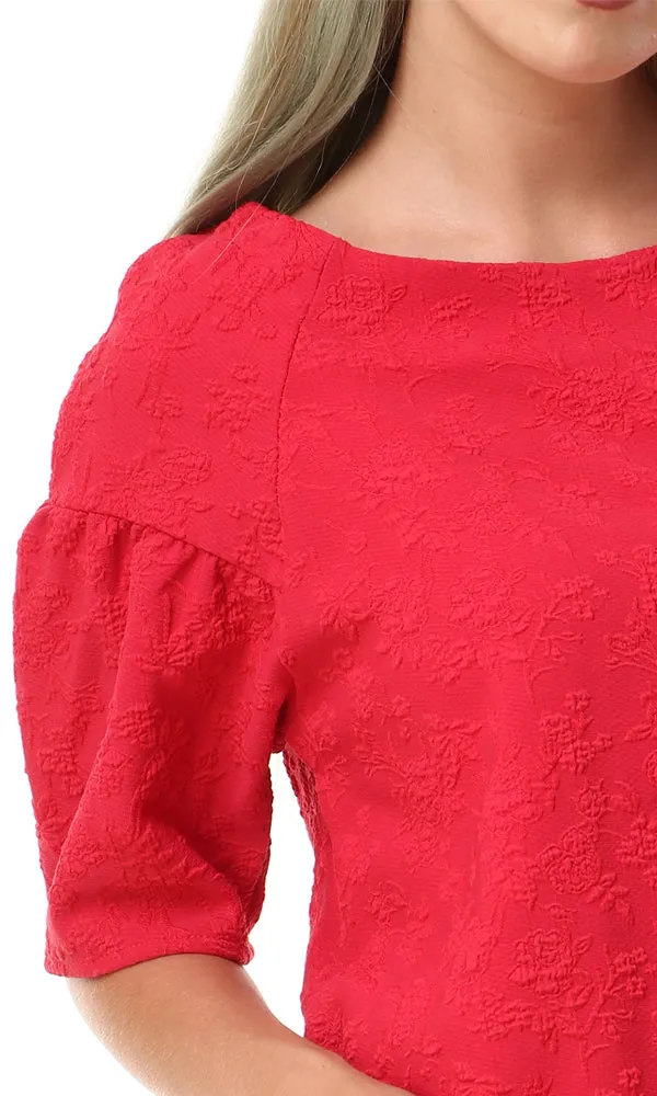 93109 Feminine Short Sleeves Self Patterned Watermelon Top