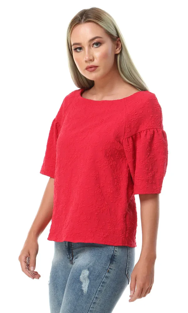 93109 Feminine Short Sleeves Self Patterned Watermelon Top