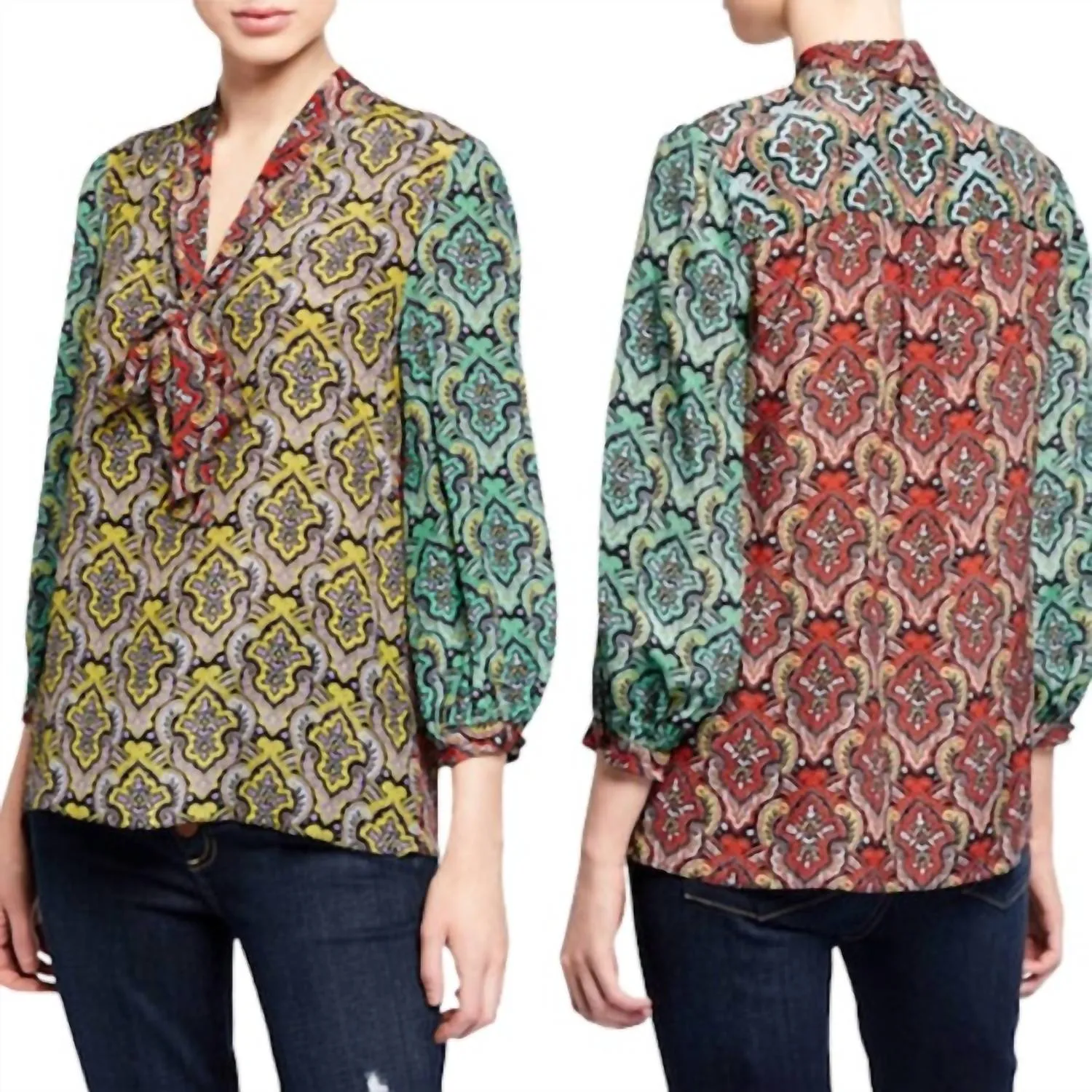 Alice   Olivia - Sheila Blouson Sleeve V-Neck Top
