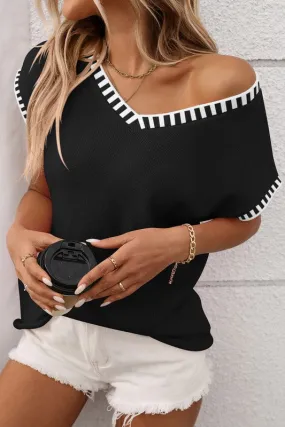 Black & White Contrast Knit Top - 2
