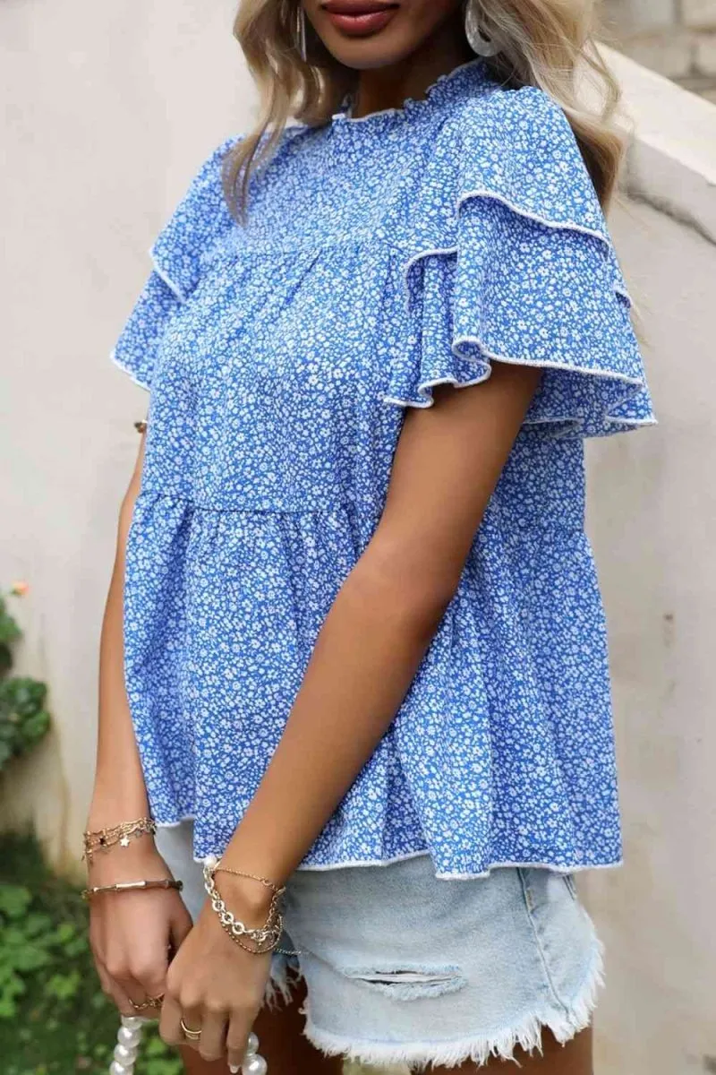 Blossom Breeze Short Sleeve Ditsy Blue Blouse