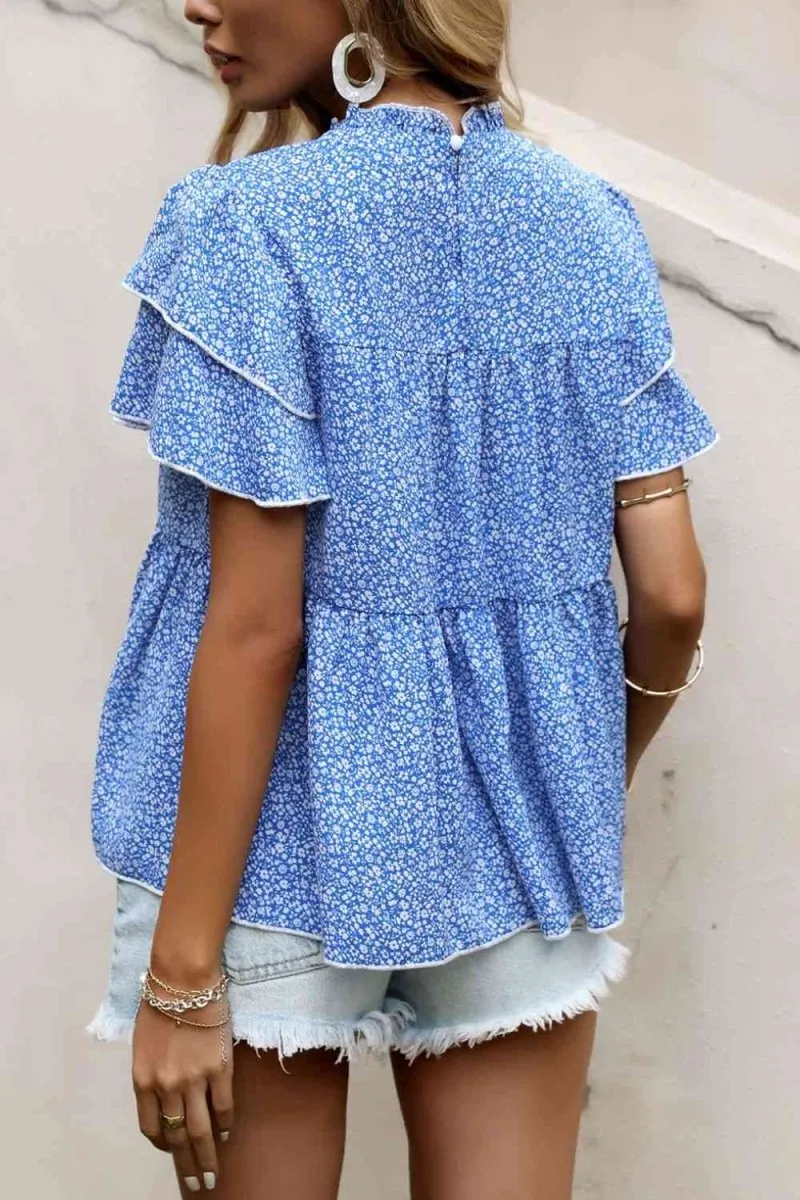 Blossom Breeze Short Sleeve Ditsy Blue Blouse