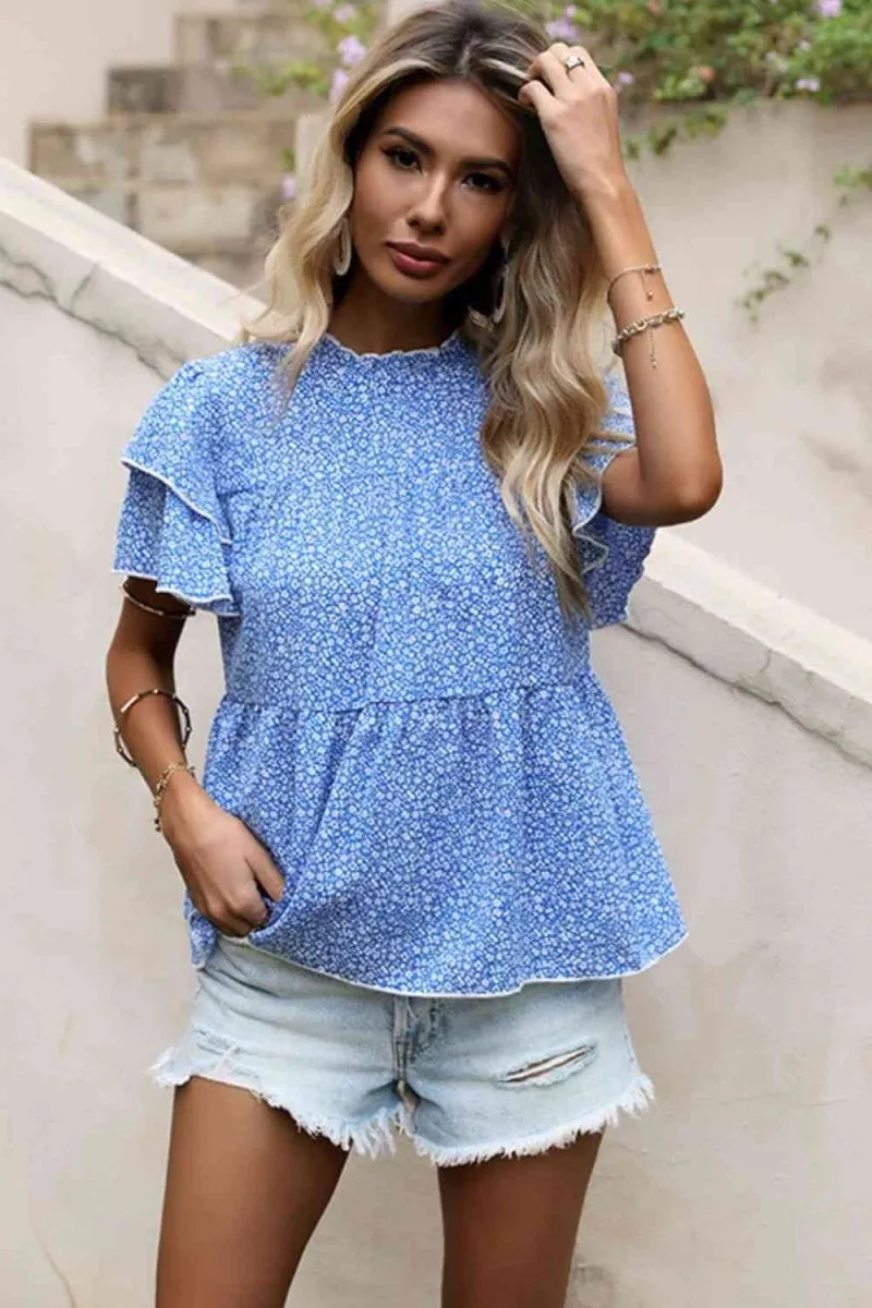 Blossom Breeze Short Sleeve Ditsy Blue Blouse