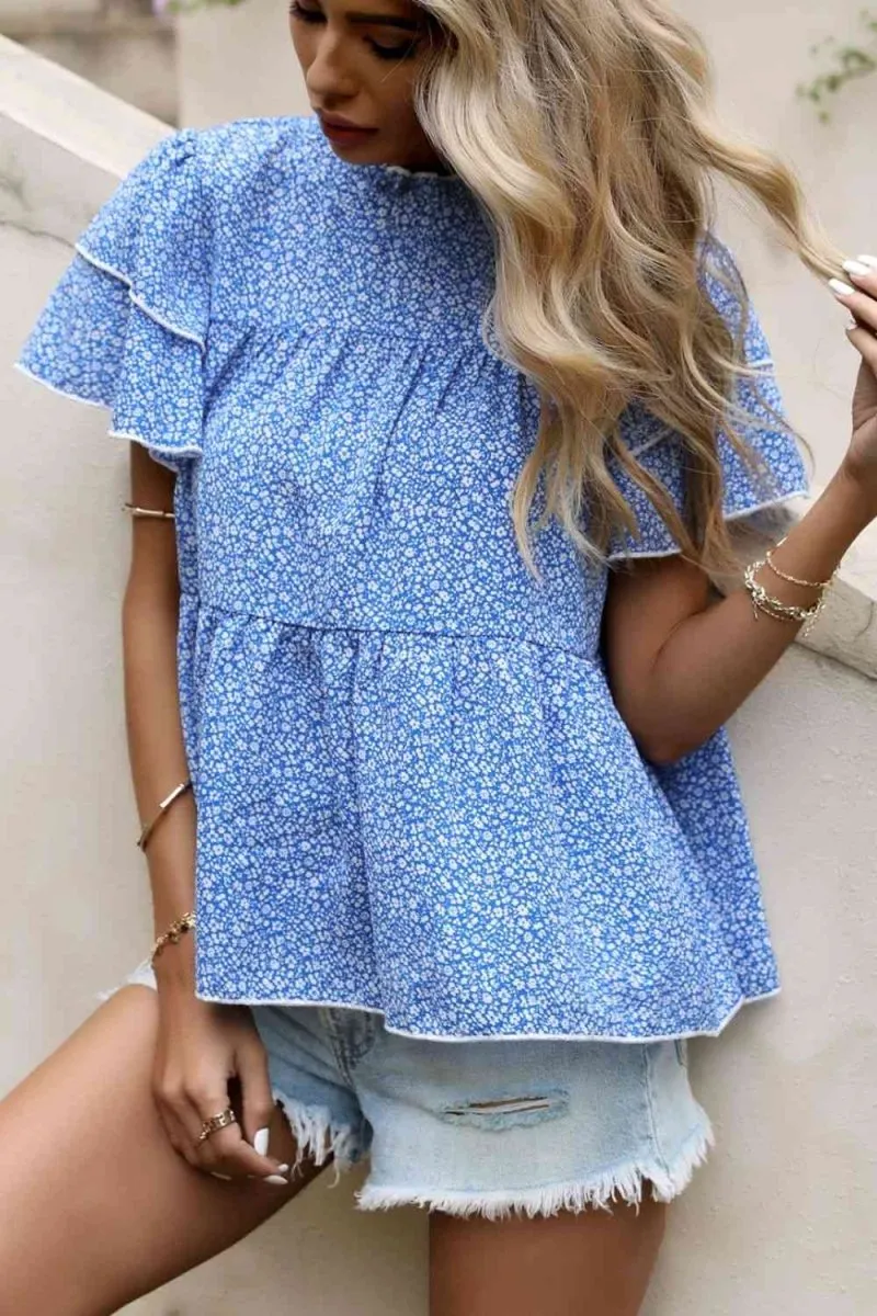 Blossom Breeze Short Sleeve Ditsy Blue Blouse