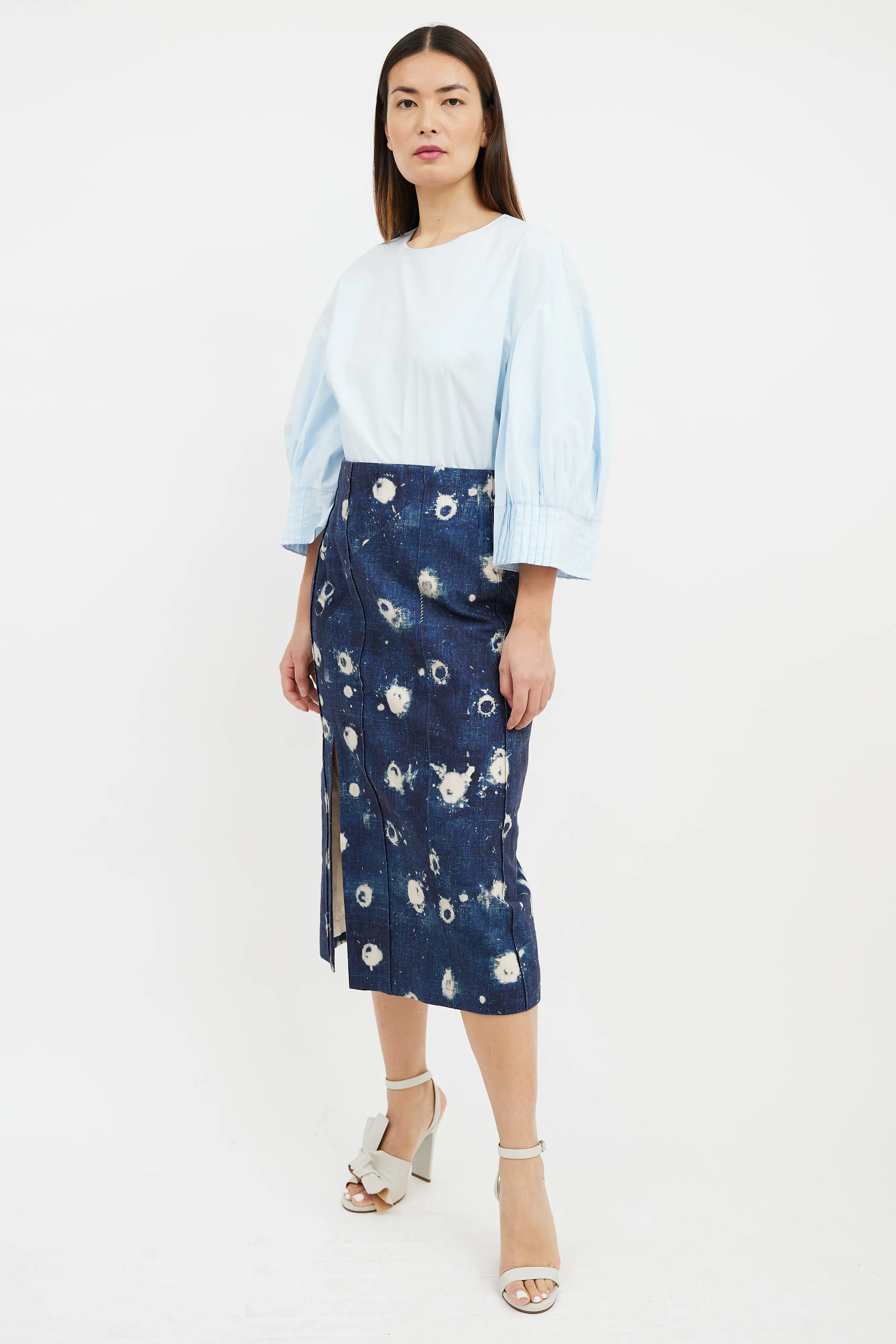 Blue & Cream Dot Dyed Denim Skirt