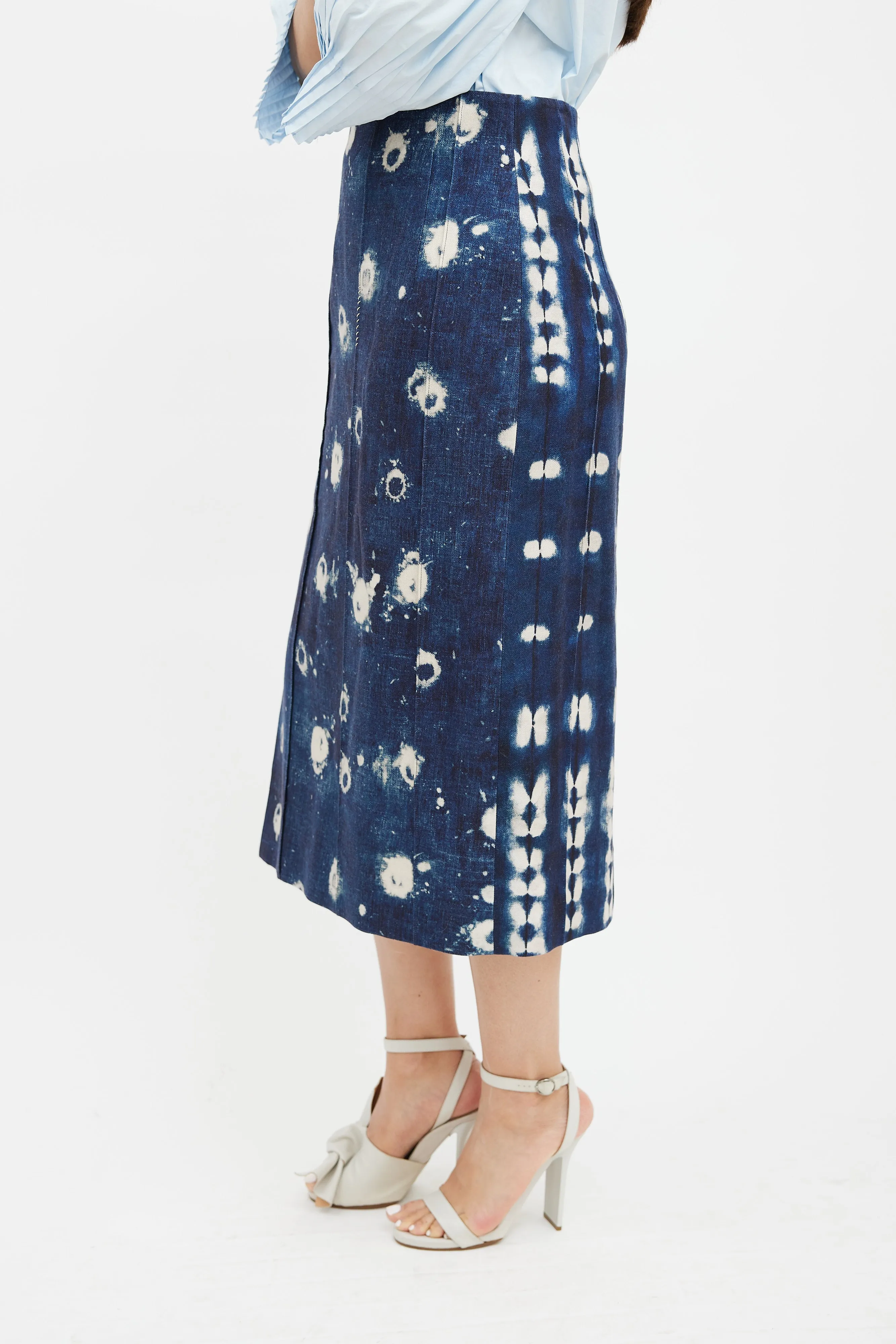 Blue & Cream Dot Dyed Denim Skirt