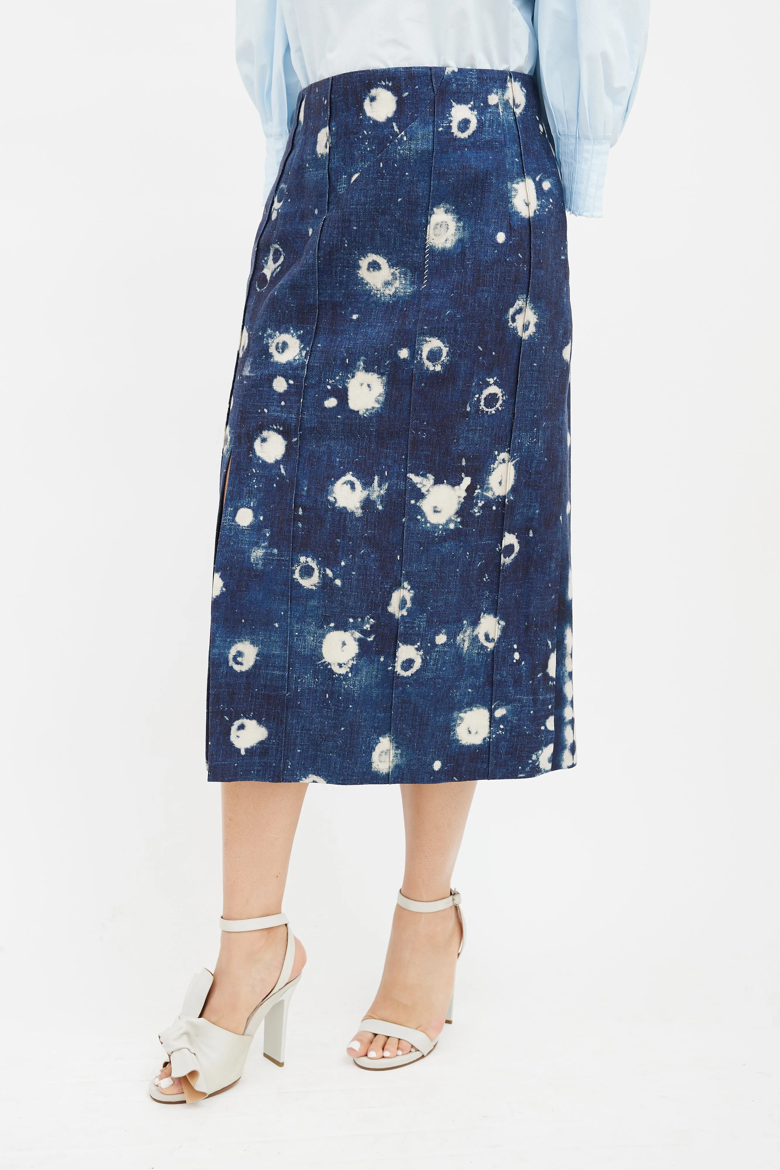 Blue & Cream Dot Dyed Denim Skirt