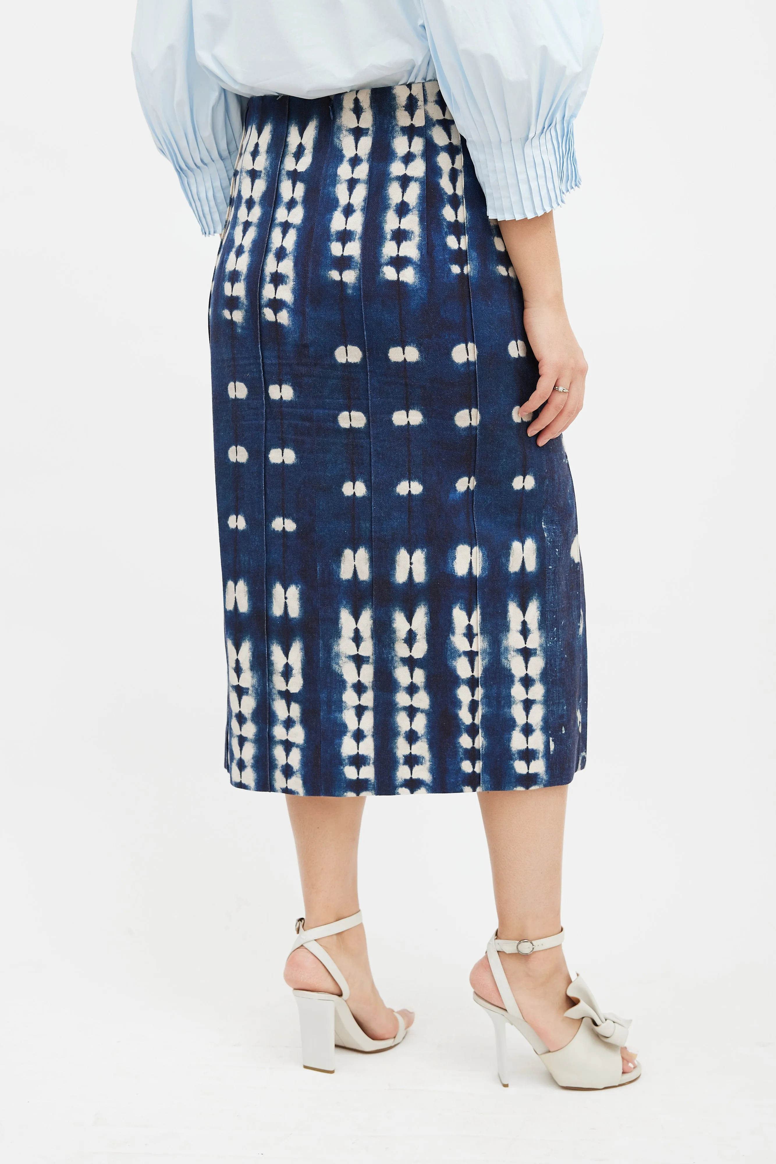 Blue & Cream Dot Dyed Denim Skirt