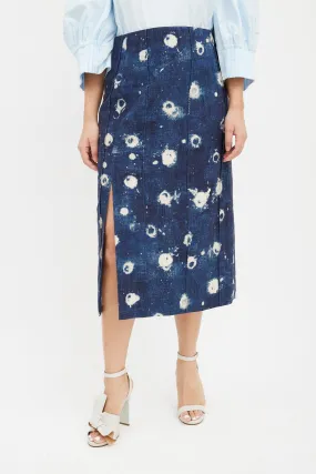 Blue & Cream Dot Dyed Denim Skirt