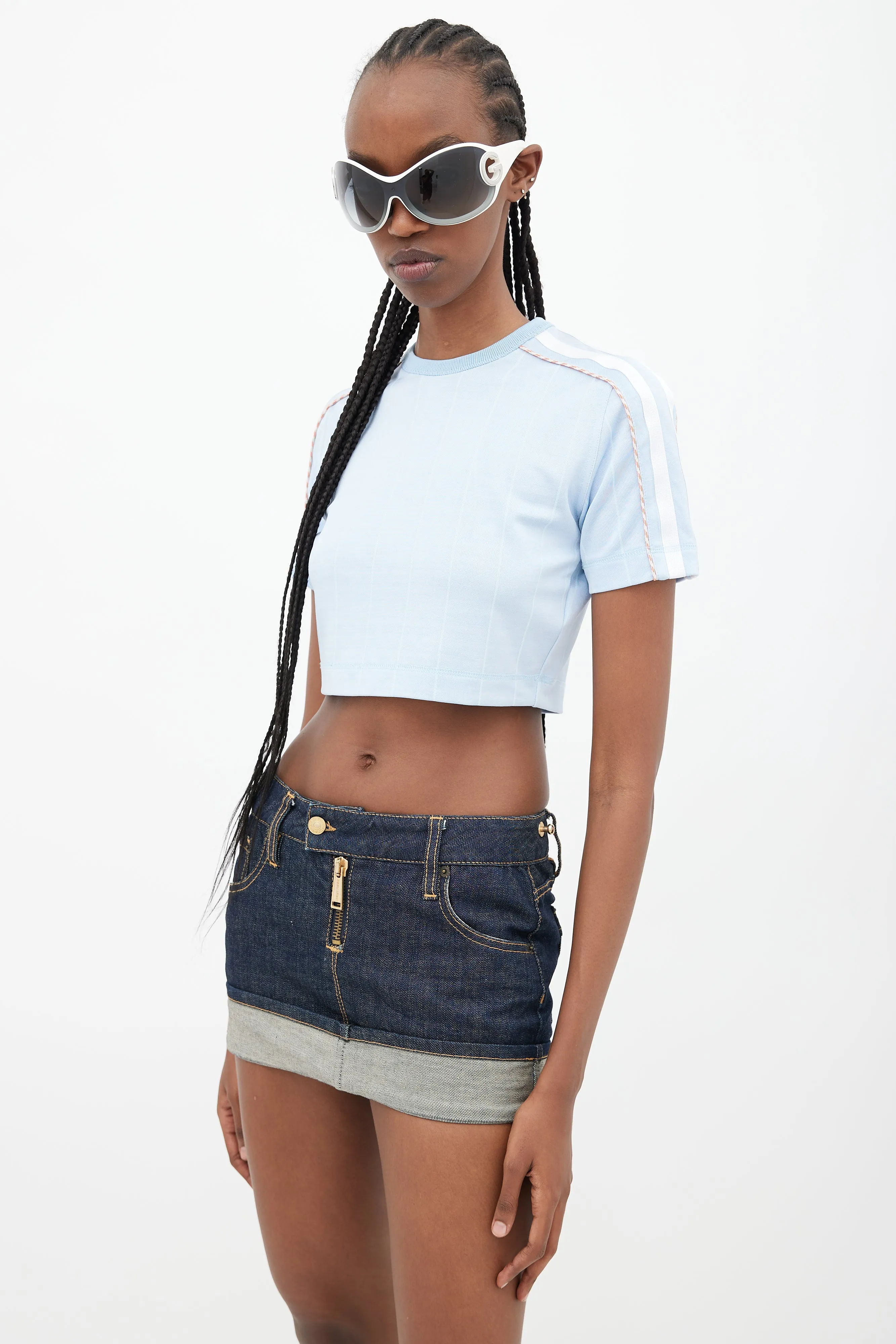 Blue Cuffed Denim Mini Skirt