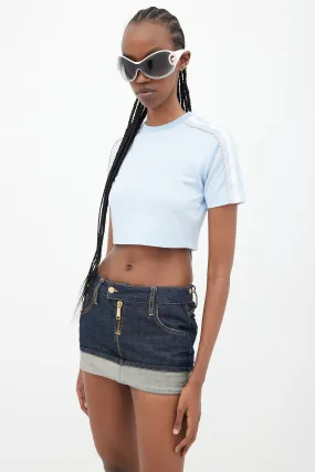 Blue Cuffed Denim Mini Skirt