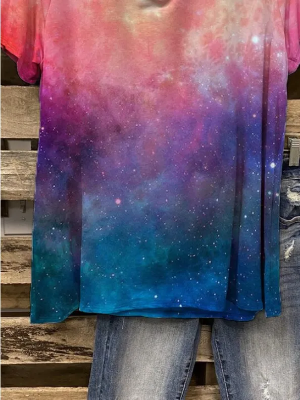 Blue Short Sleeve Cotton-Blend V Neck Shirts & Tops