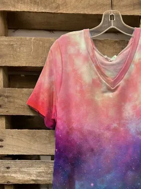 Blue Short Sleeve Cotton-Blend V Neck Shirts & Tops