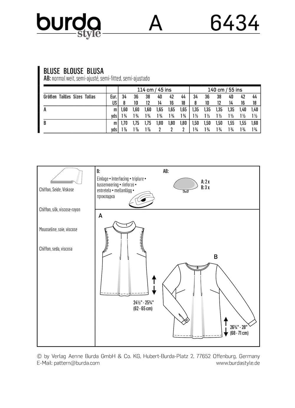 Burda Pattern 6434 Misses' Feminine Blouses (8-18)