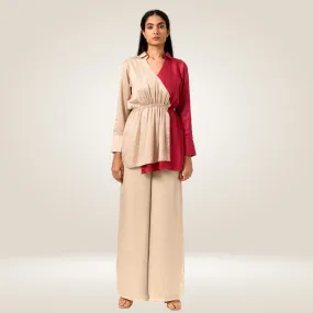 Ecru And Berry Colour Block Long Top | Bemberg Modal | Modern Chic