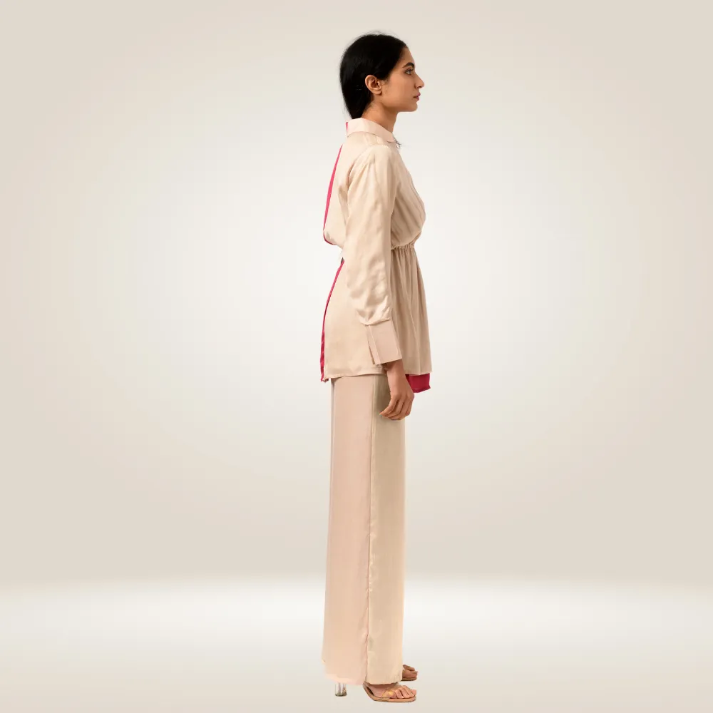 Ecru And Berry Colour Block Long Top | Bemberg Modal | Modern Chic