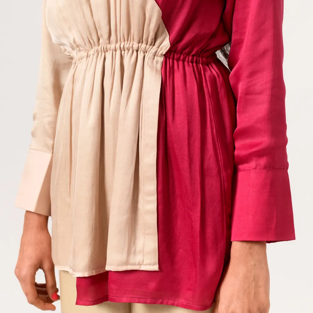 Ecru And Berry Colour Block Long Top | Bemberg Modal | Modern Chic