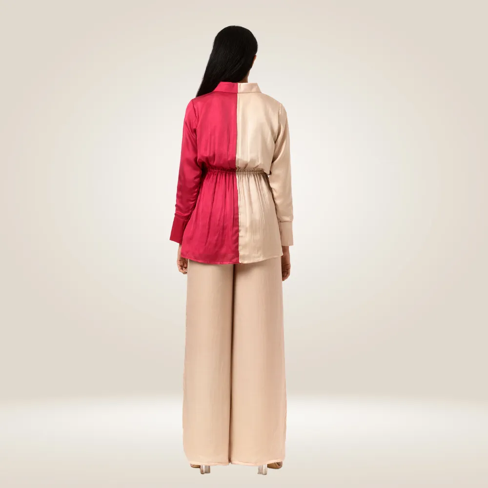 Ecru And Berry Colour Block Long Top | Bemberg Modal | Modern Chic