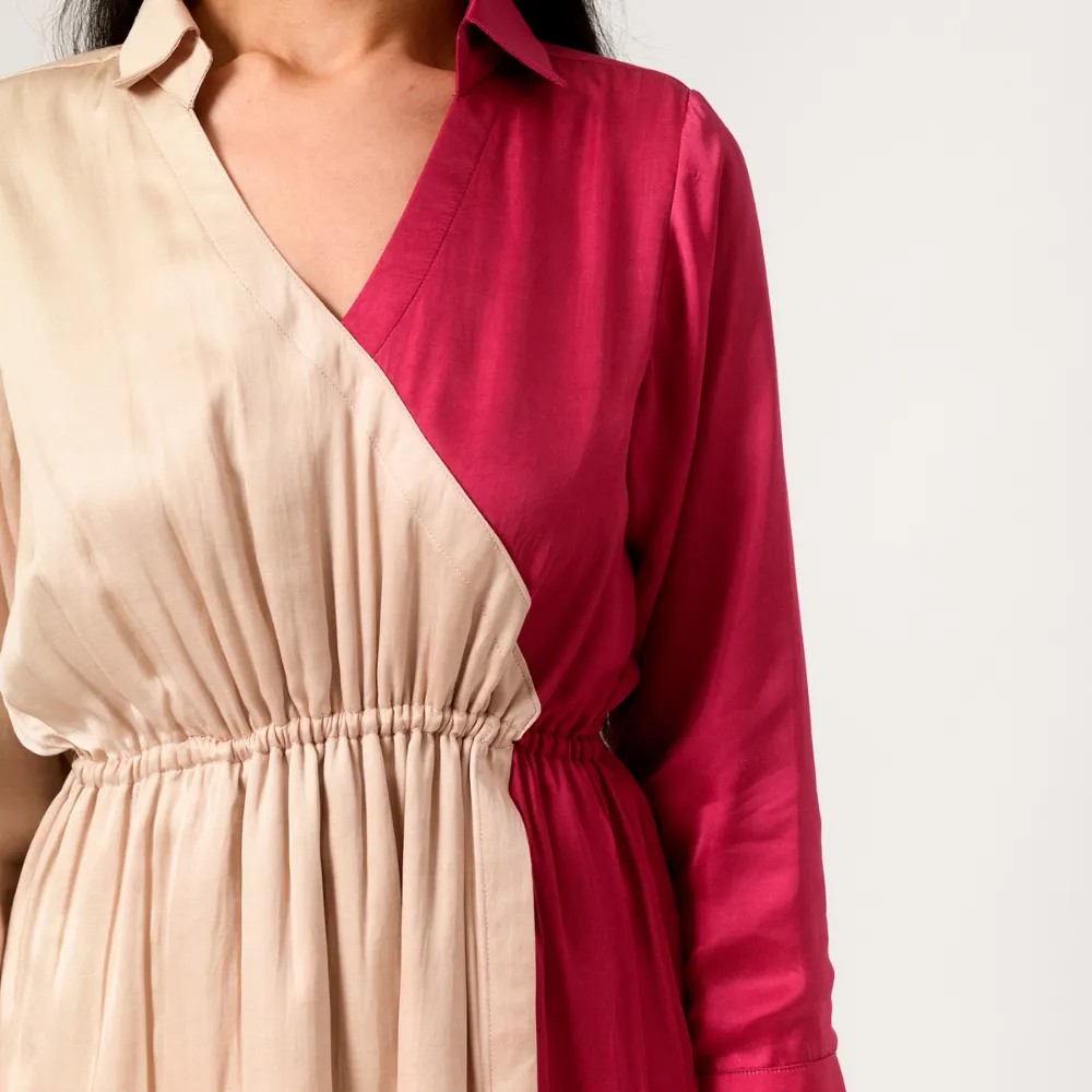 Ecru And Berry Colour Block Long Top | Bemberg Modal | Modern Chic