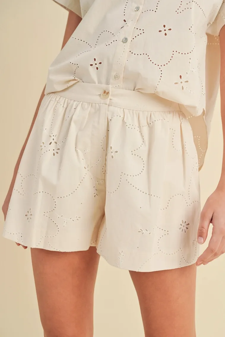 Ecru Floral Eyelet Shorts