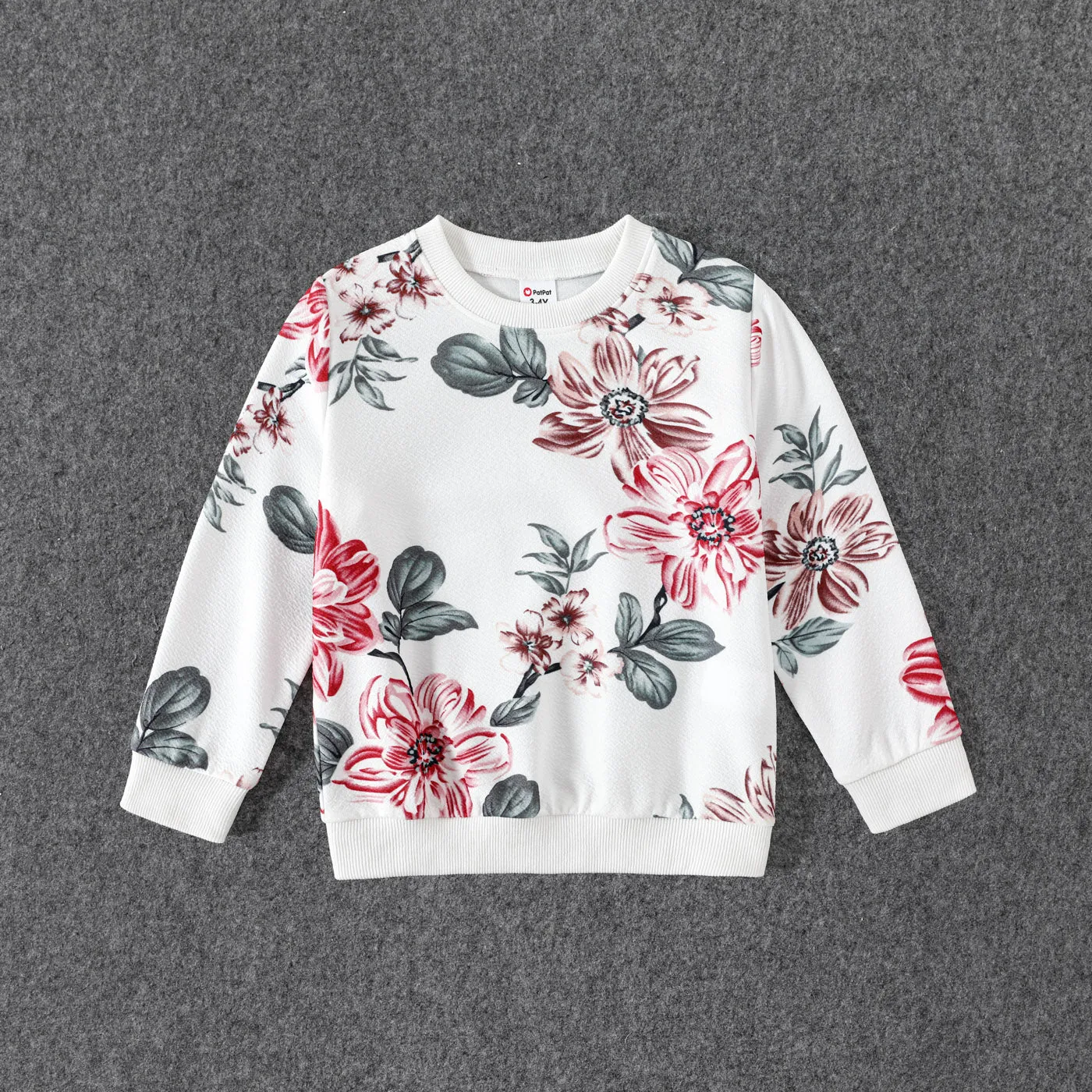 Floral Print Crewneck Drop Shoulder Lace  Long-sleeve Tops for Mom and Me
