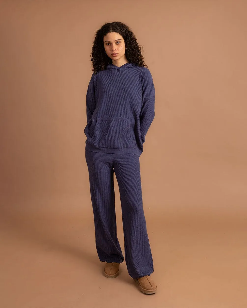 Indigo Ribbed Knit Pants