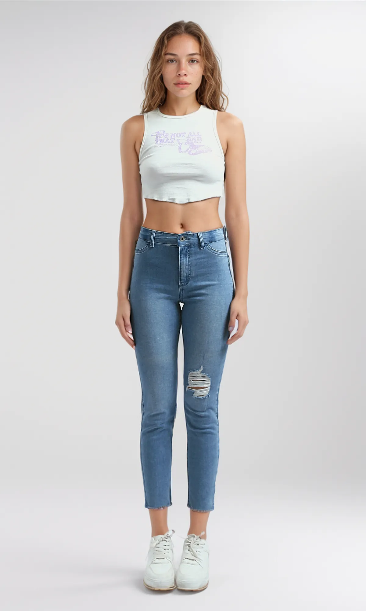 O197720 Off-White Feminine Summer Ribbed Tank Top