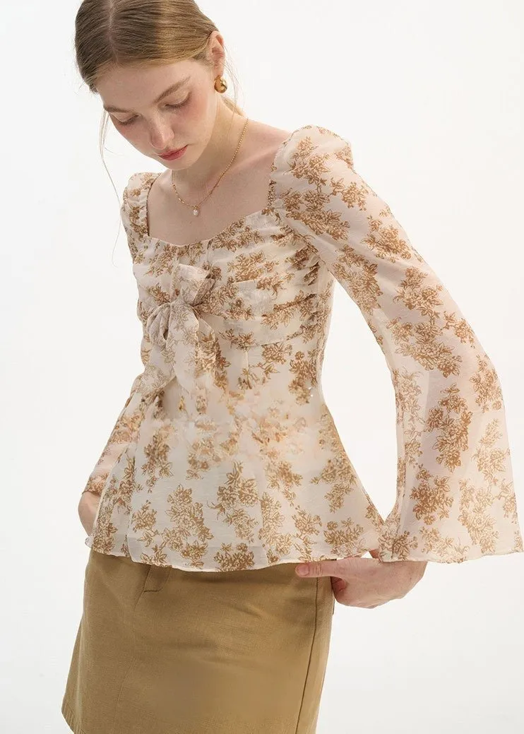 RETRO FLORAL CHIFFON SHIRT