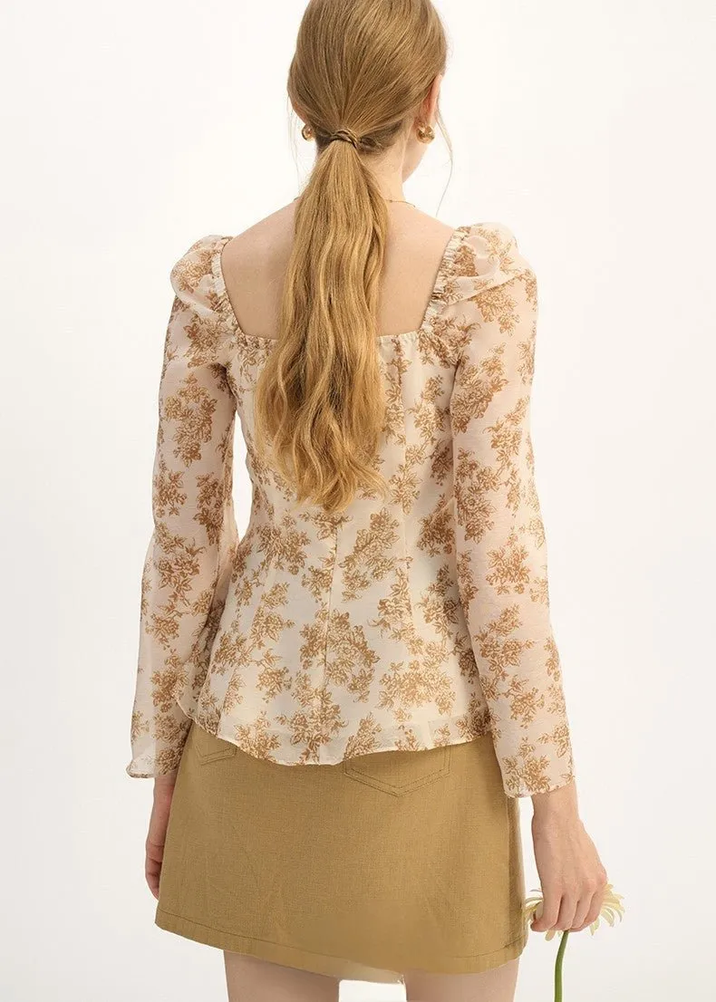 RETRO FLORAL CHIFFON SHIRT