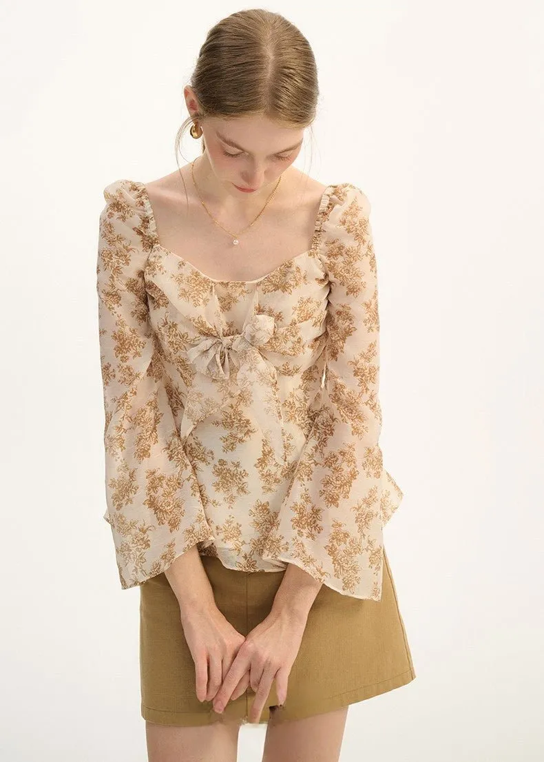 RETRO FLORAL CHIFFON SHIRT