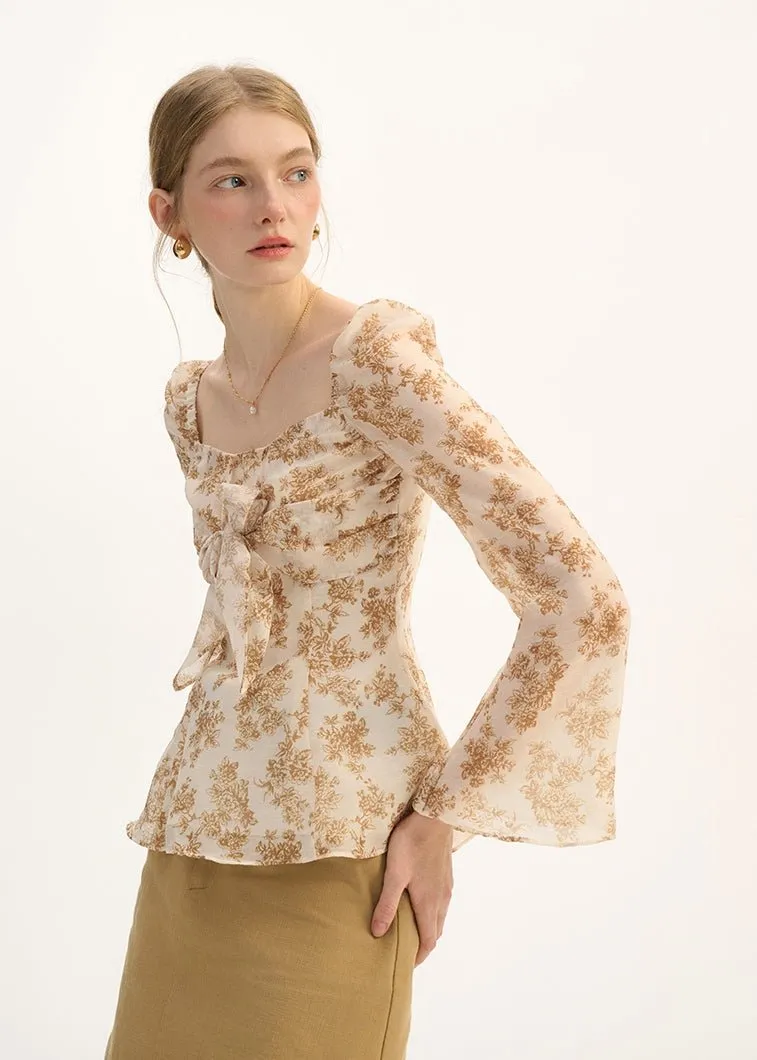 RETRO FLORAL CHIFFON SHIRT