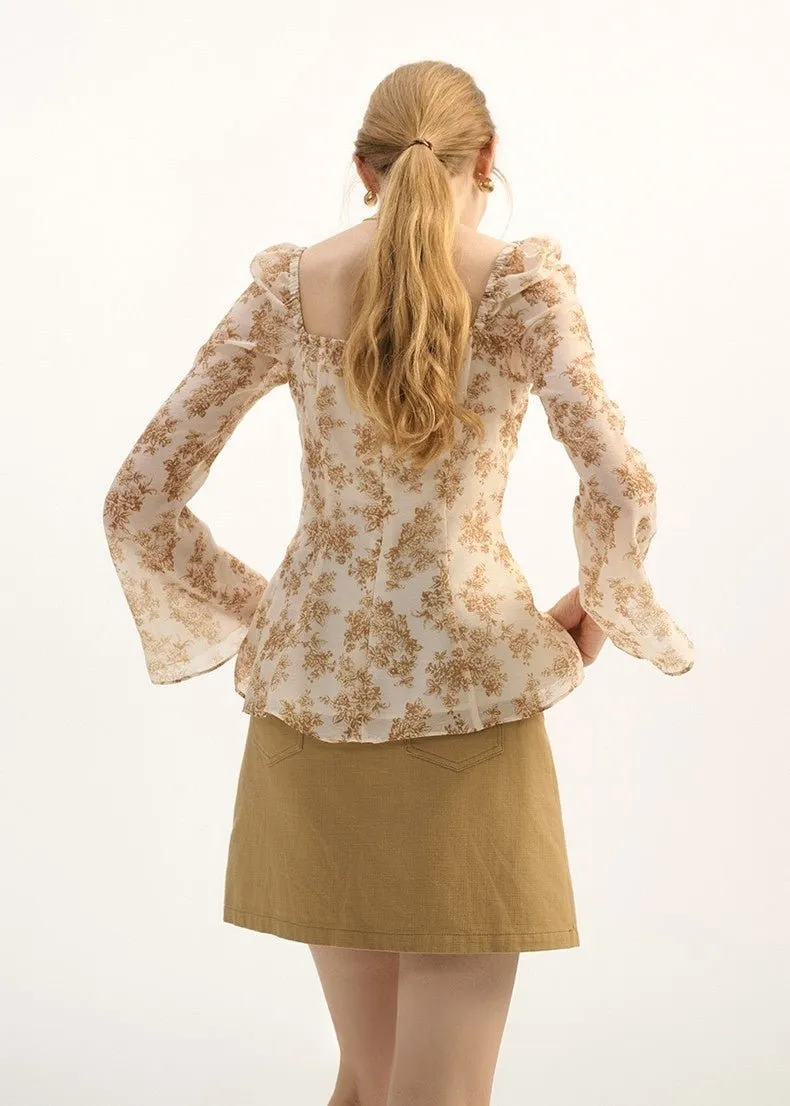 RETRO FLORAL CHIFFON SHIRT