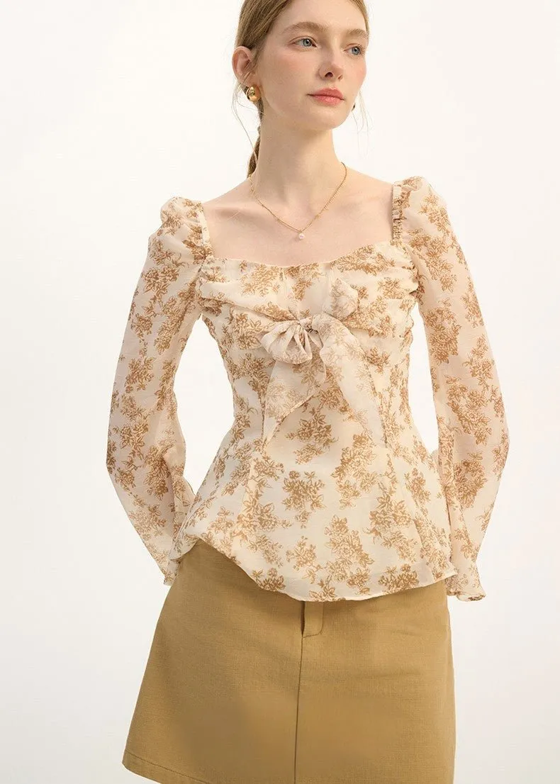 RETRO FLORAL CHIFFON SHIRT