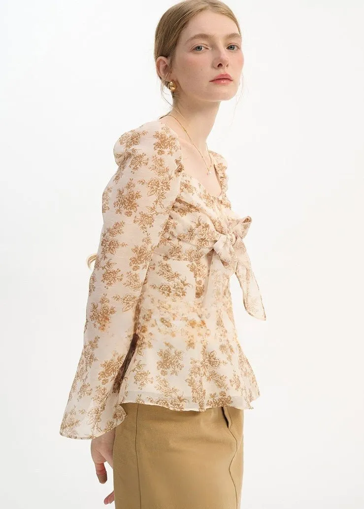 RETRO FLORAL CHIFFON SHIRT
