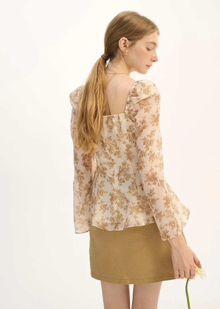 RETRO FLORAL CHIFFON SHIRT