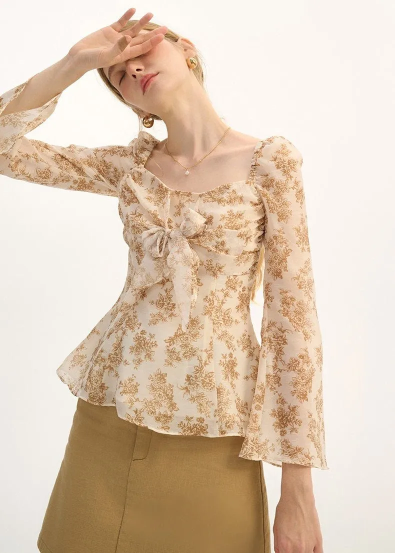 RETRO FLORAL CHIFFON SHIRT