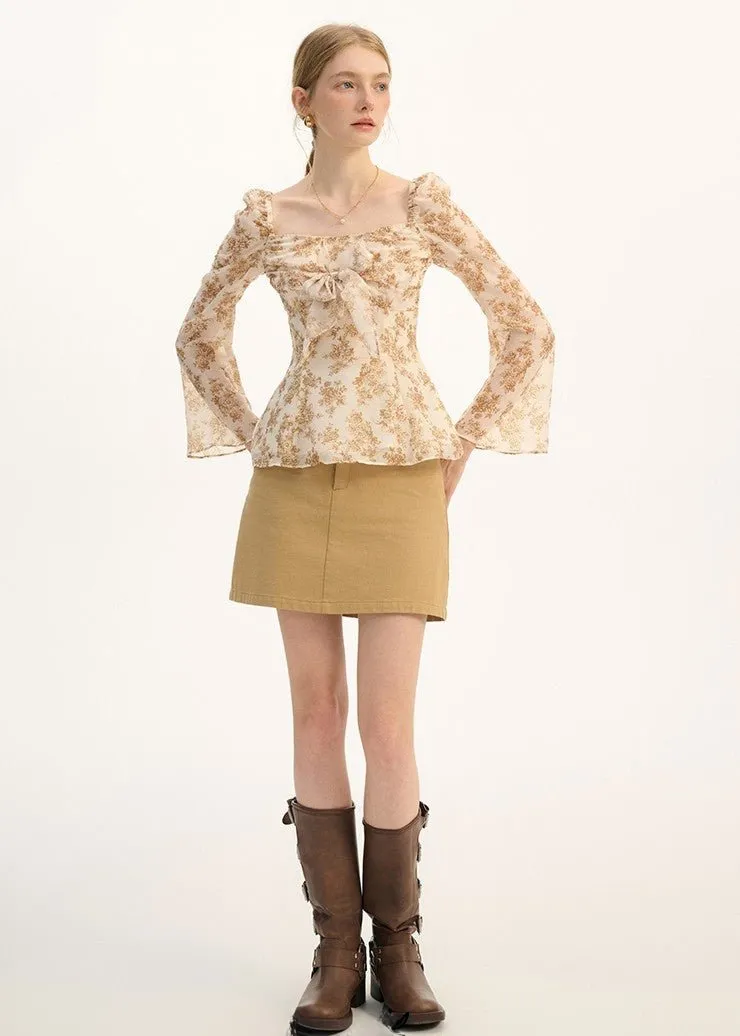 RETRO FLORAL CHIFFON SHIRT