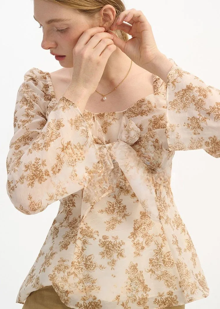RETRO FLORAL CHIFFON SHIRT