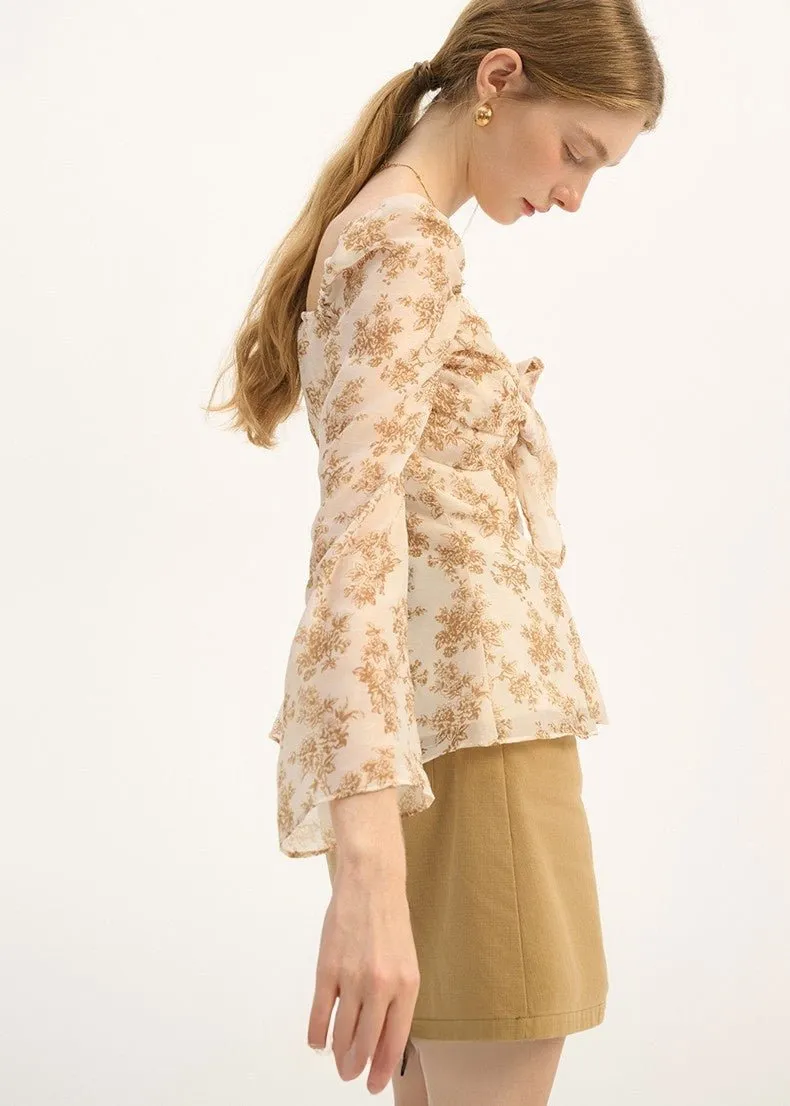 RETRO FLORAL CHIFFON SHIRT