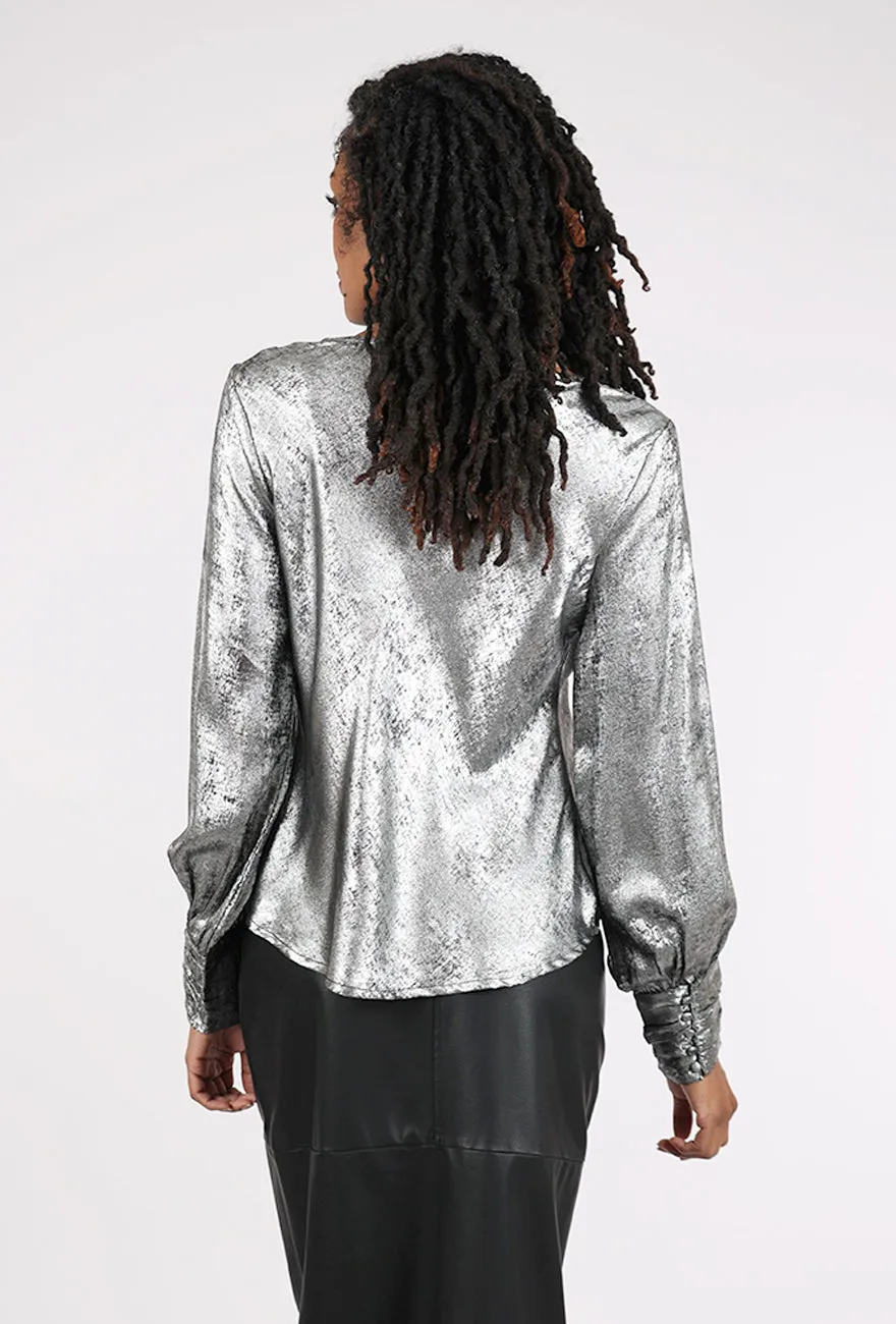 Shimmer Cowl Blouse, Silver Black
