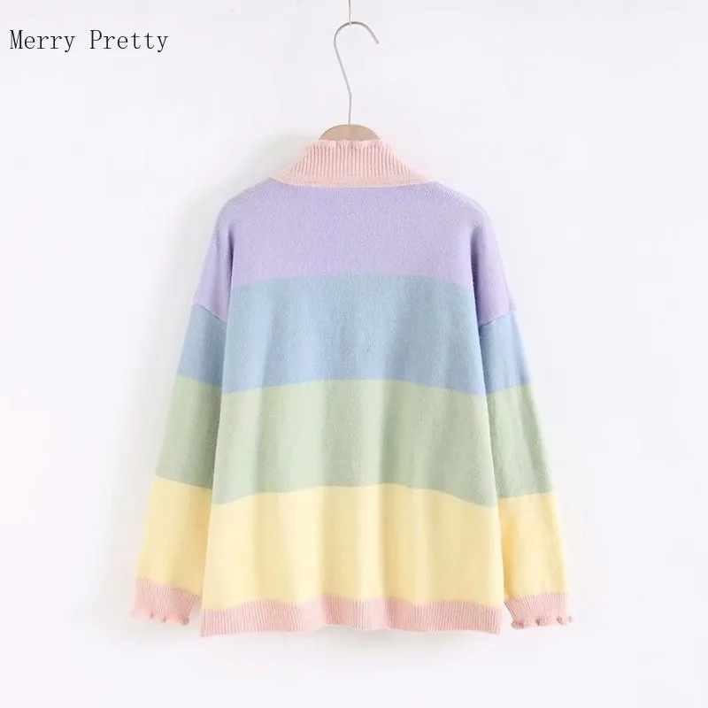 Soft Girl Rainbow Cardigan Sweater