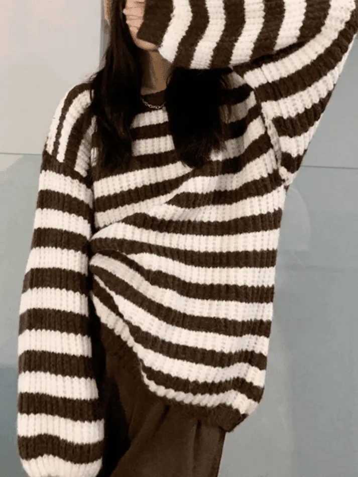 Wenkouban-Spring Casual Outfits Y2K Outfits Cozy Striped Pullover Sweater
