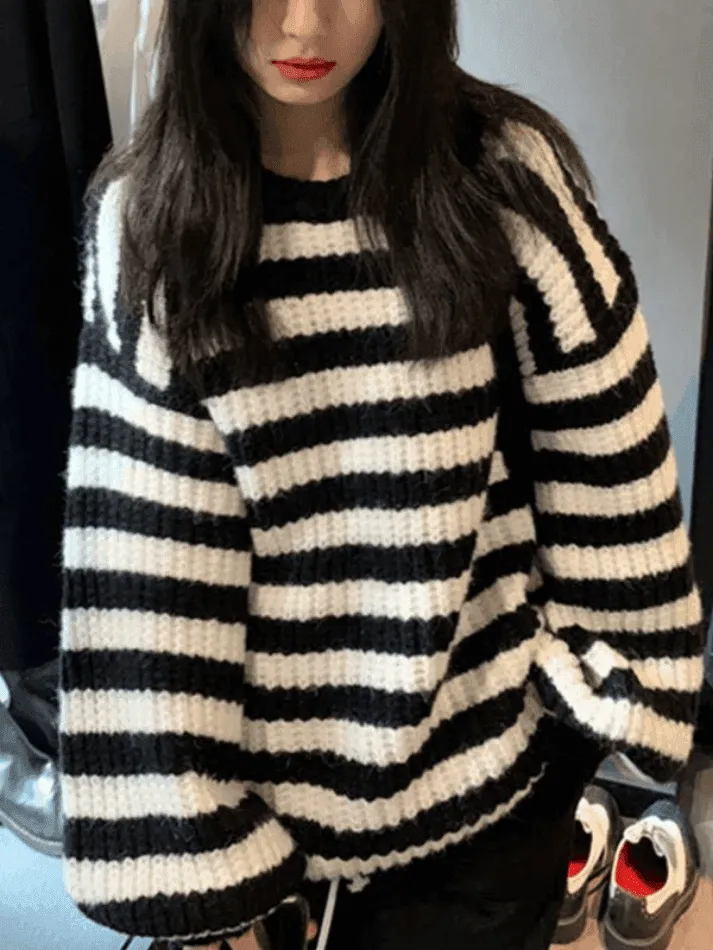 Wenkouban-Spring Casual Outfits Y2K Outfits Cozy Striped Pullover Sweater