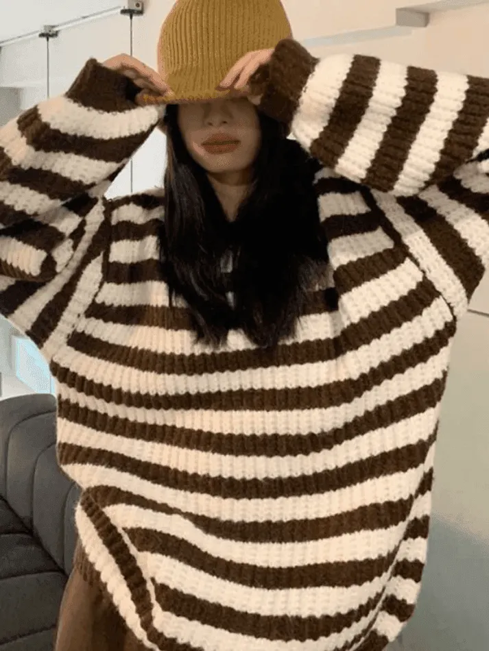 Wenkouban-Spring Casual Outfits Y2K Outfits Cozy Striped Pullover Sweater