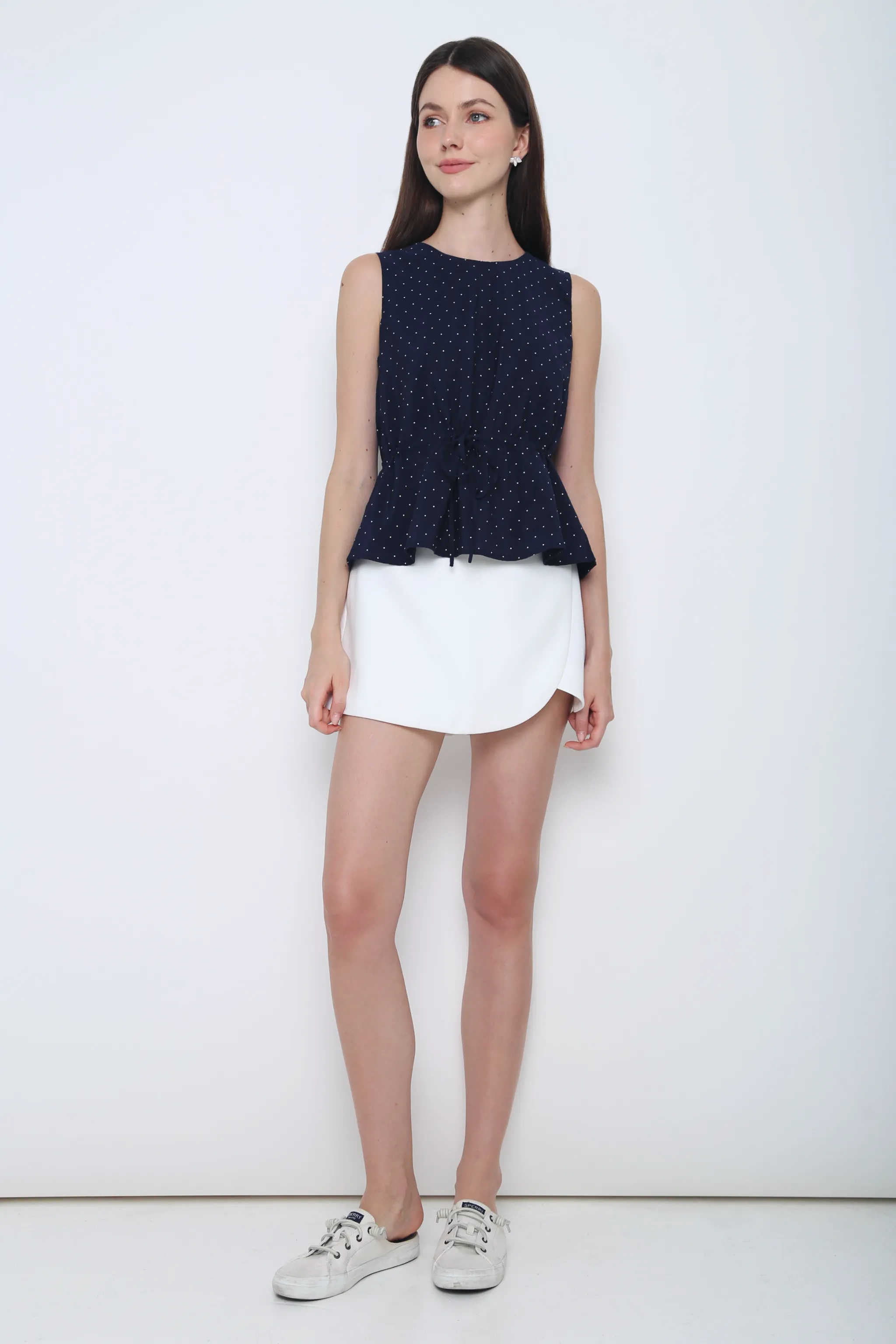 Willow Polka Dot Sleeveless Top Navy