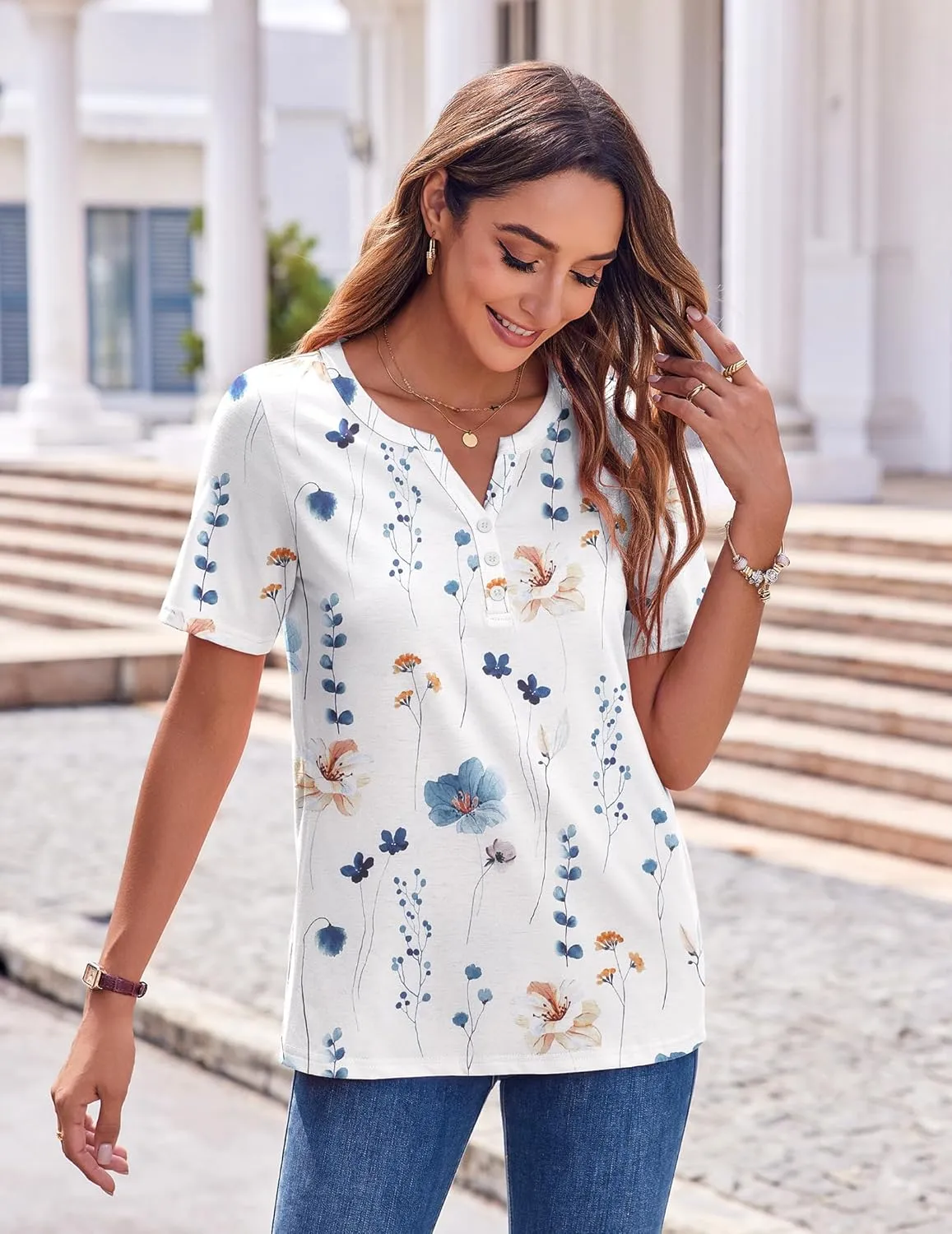 Zeagoo Casual Short Sleeve V Neck Shirts Business Dressy Tunic Blouses